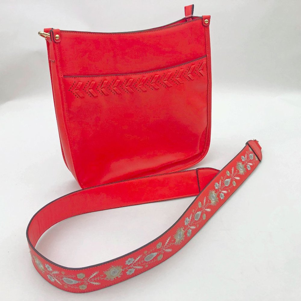 Jen and Co. Pippa Orange Vegan Leather Stitch Accented Crossbody Bag